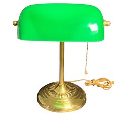 Vtg Bankers Lamp Emeralite Green Glass Shade Brass Base Desk Office Light