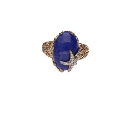 Vintage Gold Tone Lapis Ring with Starfish Accent Design