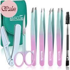 7 Pcs Tweezers for Women Facial Hair, Precision Tweezer Set for Eyebrows with Cu