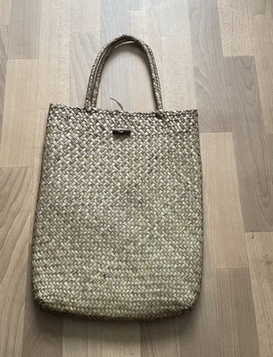 Damen Tragetasche Shopper Stroh geflochten Beige Doppelgriff leicht Rechteck