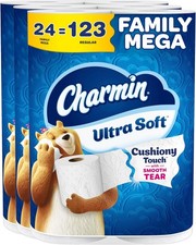 Charmin Ultra Soft Cushiony Touch Toilet Paper, 24 Family Mega 123 Regular Rol