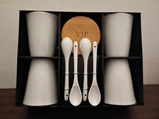 VIP 12 Piece Coffee Set ~ 4 Ceramic 14oz Mugs, 4 Bamboo Coasters, 4 Spoons (NEW)