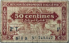 1944 OLD ½ ALGERIAN FRANC BANKNOTE ALGERIA FRENCH AFRICA FRANCE WW2 50 CENTIMES