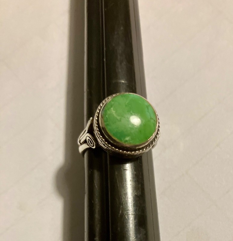 Desirable 925 Sterling Jade Ring Sz 6.5
