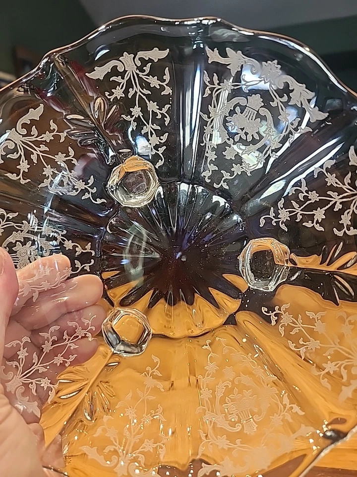 Fostoria's Navarre Etched Pedestal Footed 7" Bowl - Image 4 of 4