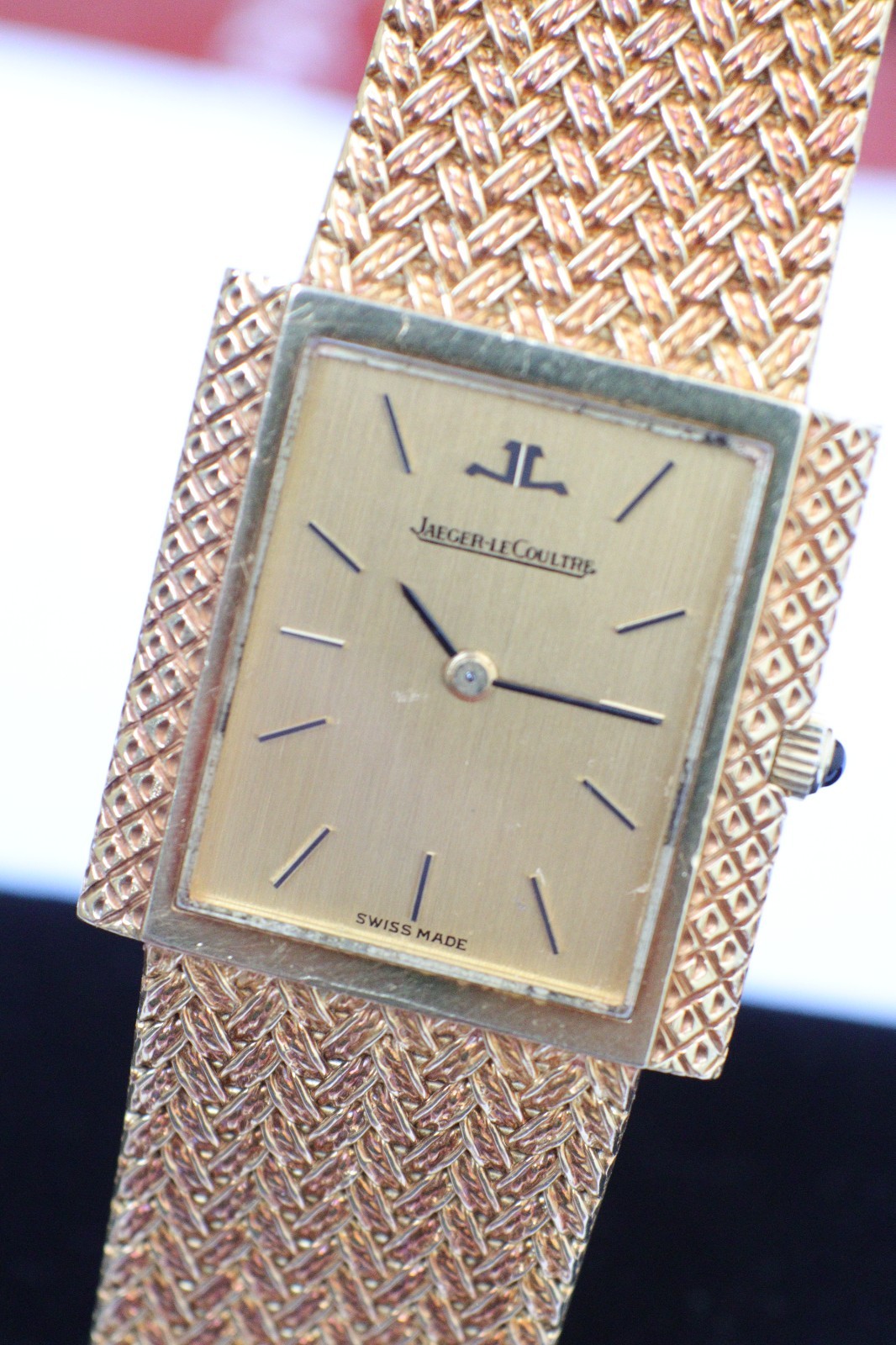 GENTS JAEGER LeCOULTRE 18K SOLID GOLD MANUAL WATCH MEN'S SQUARE REF 14120-2 RARE