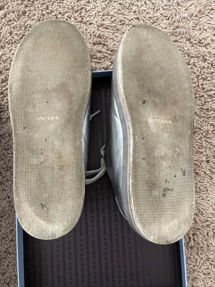 PRADA Leather  Silver Sneakers Size 36.5 - Image 2 of 4