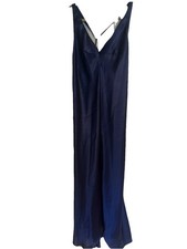 Oscar de La Renta Navy Blue Satin Slip Dress Sleeveless Sz: S Midi