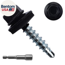 300Pcs 10 X 1 Black Hex Head Self-Drilling Metal Roofing Screws, EPDM Washer, C