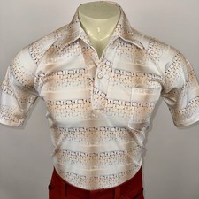 Vtg 60s 70s Dico Shirt Hippie MCM Nik Stretch Polyester Geometric Mens Medium