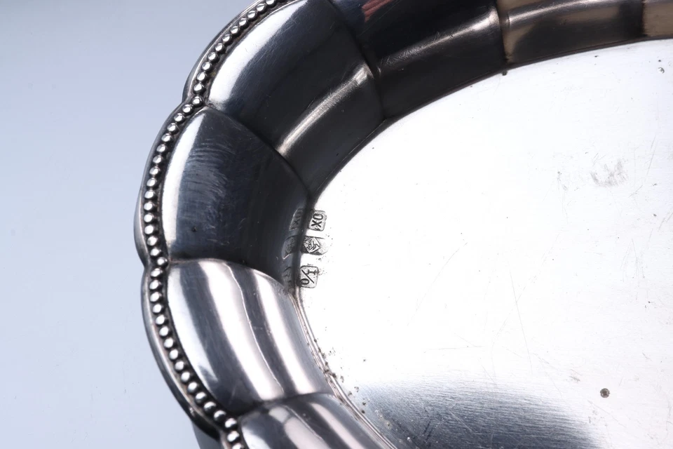 WMF antikes ovales Silbertablett Fächerdekor Fächermuster alte Straußenmarke - Bild 3 von 4