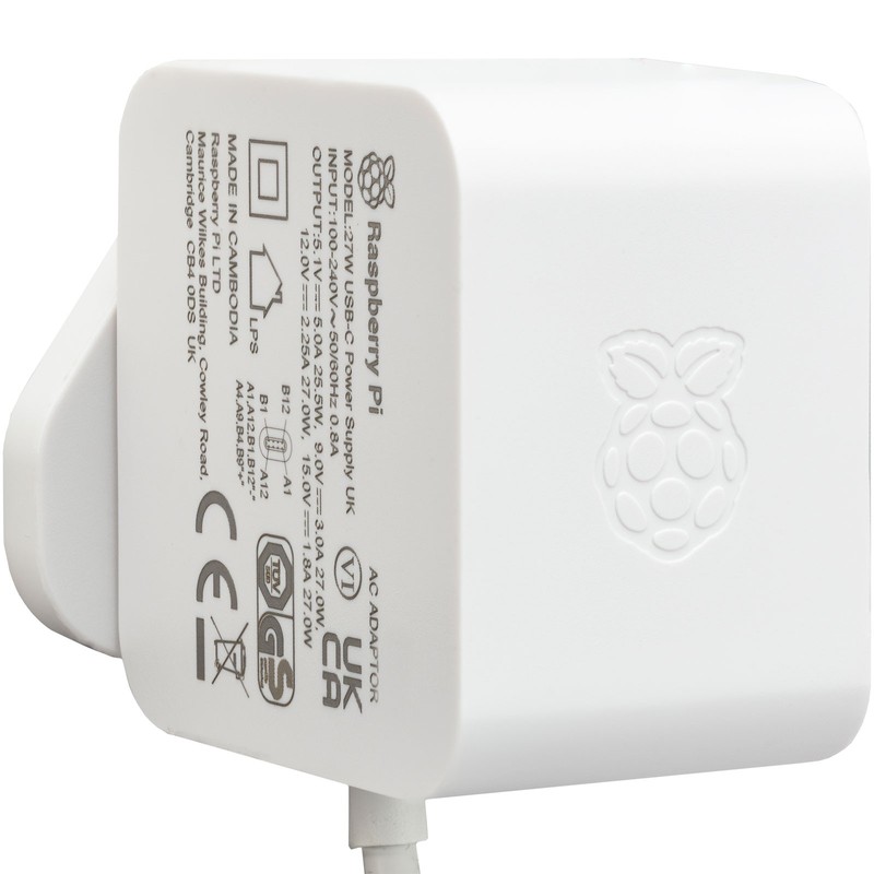 Raspberry Pi Pi 5 27W USB-C Power Supply Unit White UK