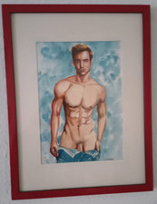 Aquarell Akt |  männlich | mit Rahmen