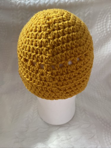 Gorro Kufi con gorra calavera amarillo dorado adulto ganchillo hecho a mano - Imagen 4 de 5