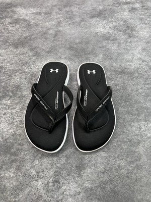 Under Armour Ignite Pro Marbella Flip Flop Sandals Black White Youth Size 3Y