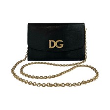Dolce & Gabbana - DG Black Embossed Lizard Large Wallet On Chain | fomoluxury