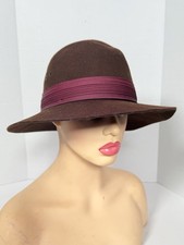 Vintage 100 Wool Womens Hat Brown w Ribbon USA Made