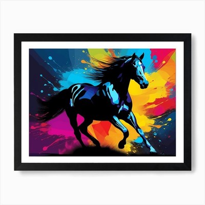 Modern Horse Art, Black Horse portr gerahmtes Wandbild Poster Leinwanddruck Bild