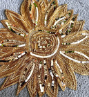 Vtg 18" GOLD SILK with GOLD Sequins Beads TEXTILE Flower Sunburst Applique — photo 3