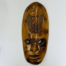 Wooden Tribal Mask Wall Decor Hand Carved Handcrafted Tiki Decor 16X8