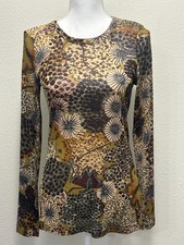 Karen Kane long sleeve sheer tunic, brown multi, large