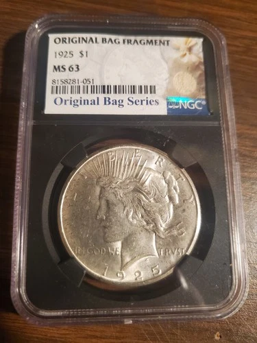 1925 U.S. .900 Silver Peace Dollar Coin NGC MS63 Original Bank Bag Series