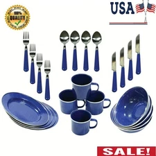 24 pcs Dinnerware Enamel Set Dining Set Dinner Plates Dish Service Bowl & Plate