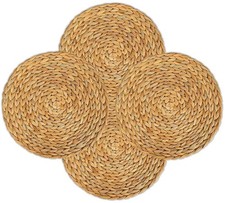 4 Pack Woven Placemats, Natural Water Hyacinth Weave Placemat Set Round Braid...
