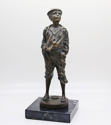 Whistling German Boy Bronze Vintage Signed V. Szczeblewski Artwork Handmade