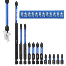 WORKPRO 12PC PH2 Impact Phillips Screwdriver Bit 1/4" Hex-Shank #2 Phillips Bits