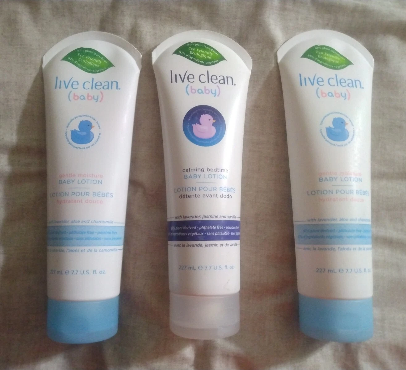 (2)LIVE CLEAN BABY GENTLE MOISTURE & (1) CALMING BEDTIME LOTION 7.7oz