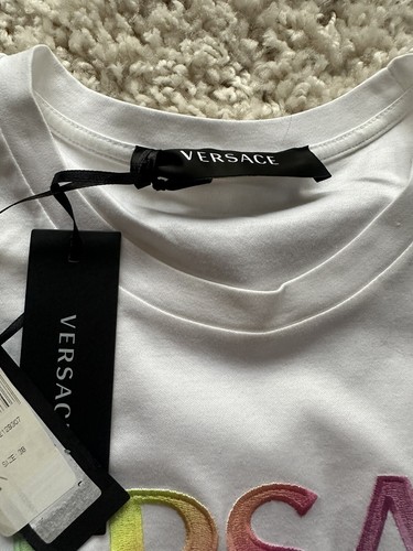 Versace Versace Rainbow-Logo Crewneck T-Shirt White Size 38 US 2 MSRP $650 - Picture 5 of 7