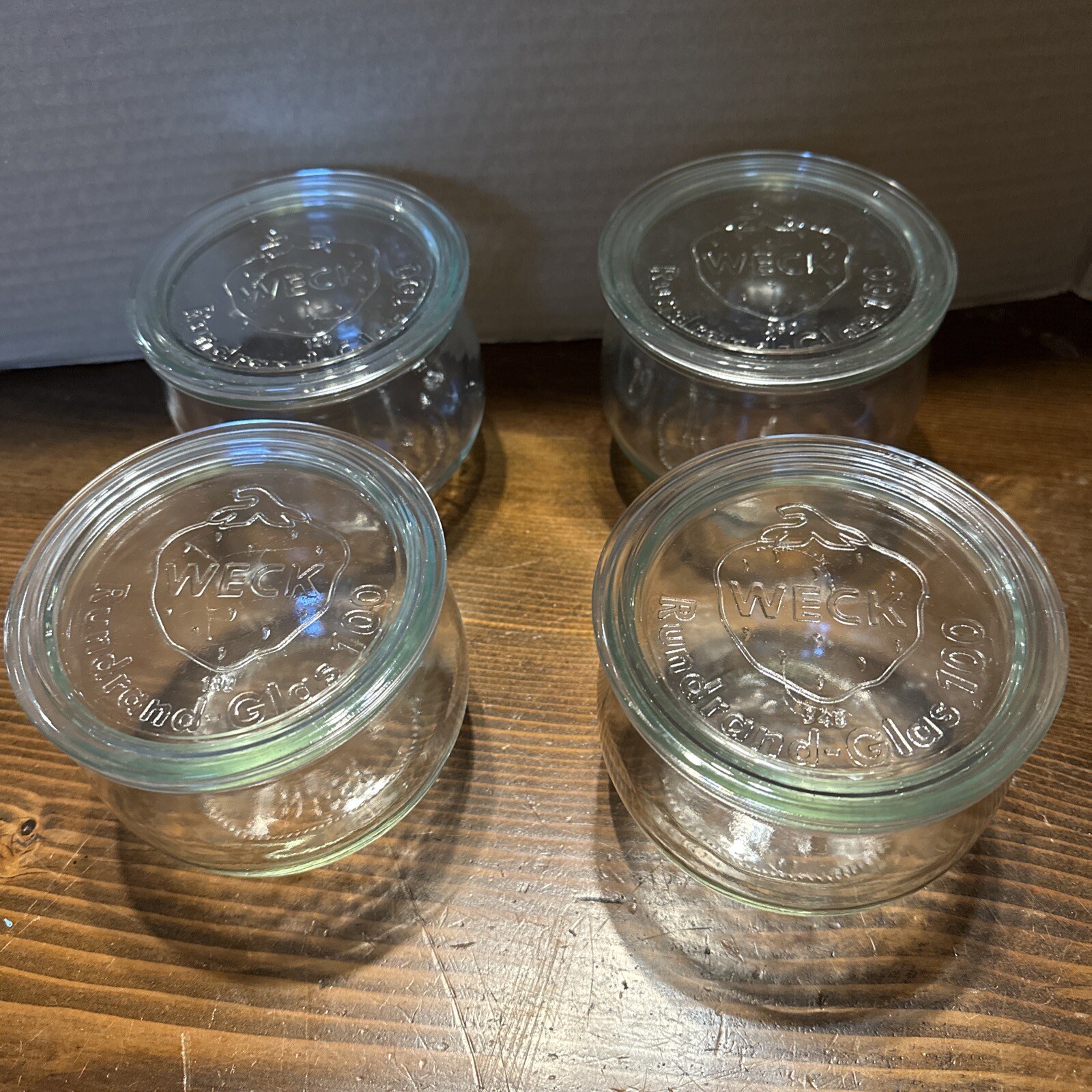 4 Weck Rundrand Glas 100 Clear Glass Jam Canning Jar Strawberry Germany