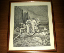 Quadro Stampa di GUSTAVE DORE' Dante e Virgilio su barca Inferno Divina Commedia