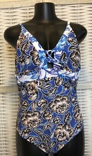 NWT Cupshe Womens One Piece Swimsuit Size XL Blue Floral Brown White Black