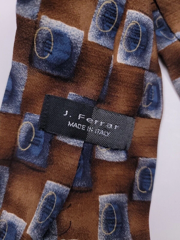 J Ferrar Mens Formal Necktie 59"Lx4"W Brown/Blue Neck Tie - Image 4 of 4