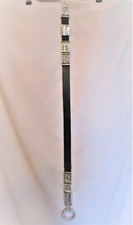 Chico's Vintage Womens 35" Boho Black Leather Belt, Silver Look Metal, Stretchy