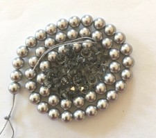 SWAROVSKI CRYSTAL BLACK DIAMOND 4mm BEADS 5328, LIGHT GREY 5mm PEARLS 5810 MIX