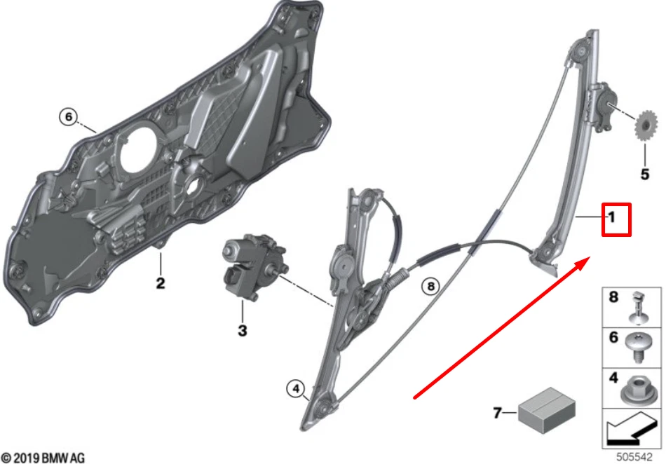 NEW BMW 8 G14 FRONT RIGHT DOOR WINDOW REGULATOR 8497028  