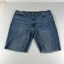 Levi's Jean Shorts Men 36 514 Slim Blue Fade Whiskers Cut Off Denim Jorts Tag 38
