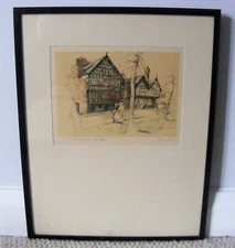 ANTIQUE FRAMED PRINT THE BEAR AND BILLET INN CHESTER BY MARJORIE C. BATES