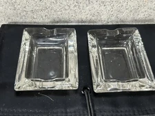2 Vtg MCM Clear Glass Cigarette Ashtrays Rectangular 2 Slots Each Thick Glass