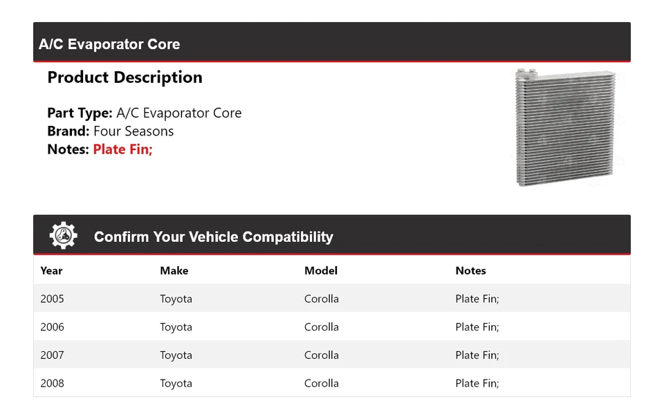 Núcleo evaporador aire acondicionado Toyota Corolla 2005-2008 4 estaciones 2006 2007 Foto 2 de 4