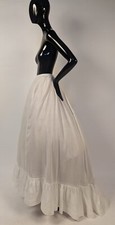ROMANTIC VICTORIAN 19TH C WHITE COTTON SKIRT W FLOWING TRAIN
