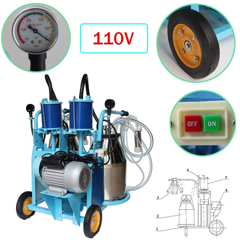 Electric Milker Piston Milking Machine with Two 304 Stainless Steel Bucket for C