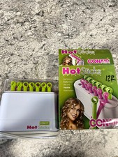 CONAIR HOT STICKS 14 FLEXIBLE RODS ROLLERS CURLERS HS18G GREEN PINK SPIRALS