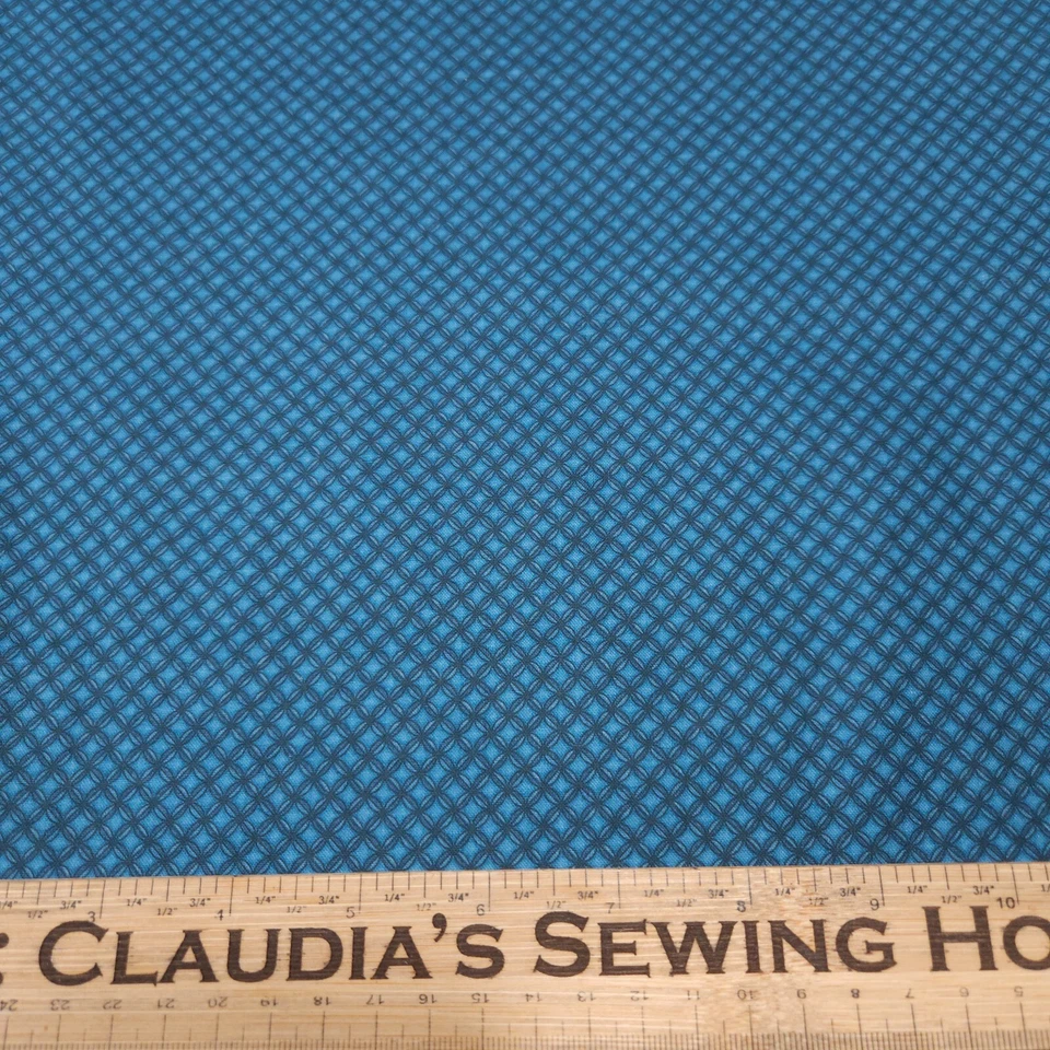 Blooming Colors BTY Benartex Small Black Lattice on Teal 100% Cotton Fabric - Image 2 of 3