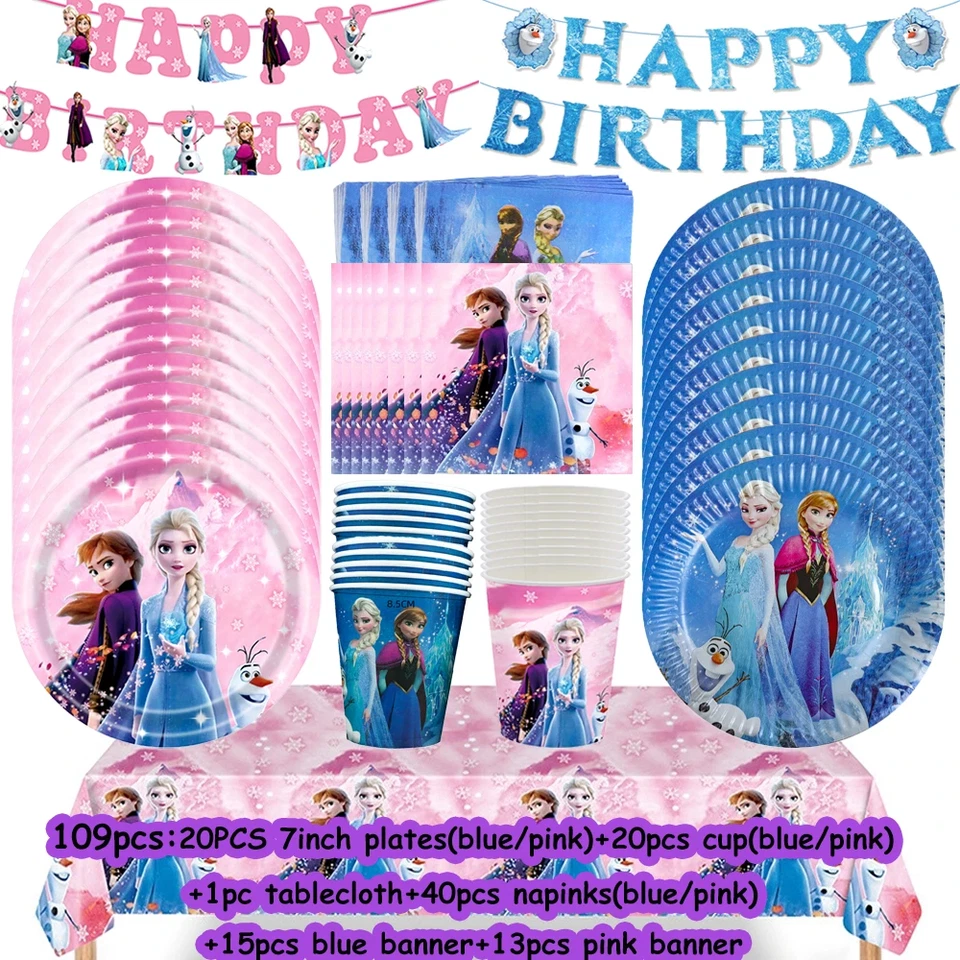 Conjunto de decoración de fiesta de cumpleaños congelado Elsa Banner telón de fondo globos Foto 3 de 4