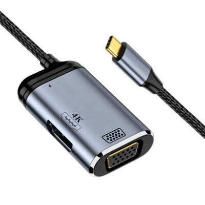 With Female 100W PD Power Port Audio 3.5MM Dual USB 3.0 USB-C Type C to HDMI VGA