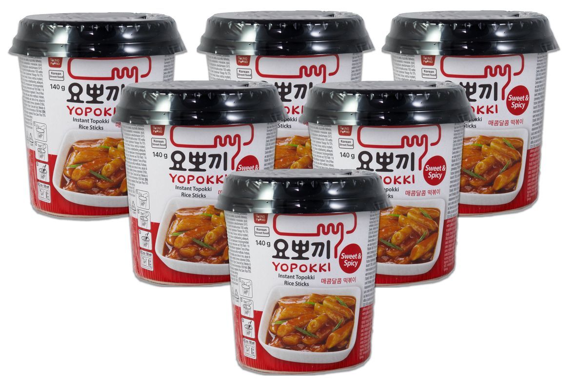 YOPOKKI Instant Topokki Sweet & Spicy 6x 140g Reiskuchen Street Food Tteokbokki
